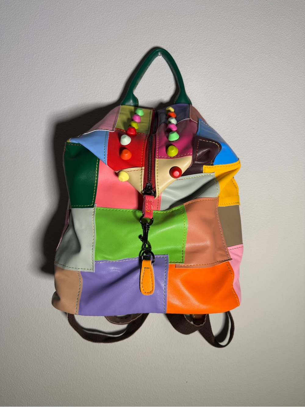 Multicolor Patchwork Leather Backpack - Vibrant Colorblock Style
